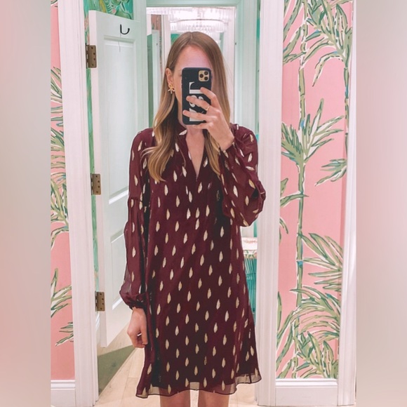 Lilly Pulitzer NWT Shea Silk Dress Cabernet Berry Diamond Clip - Picture 7 of 16